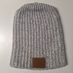 Love Your Melon Hat Winter Slouchy 12 Inches Tall Blue White Cotton Beanie